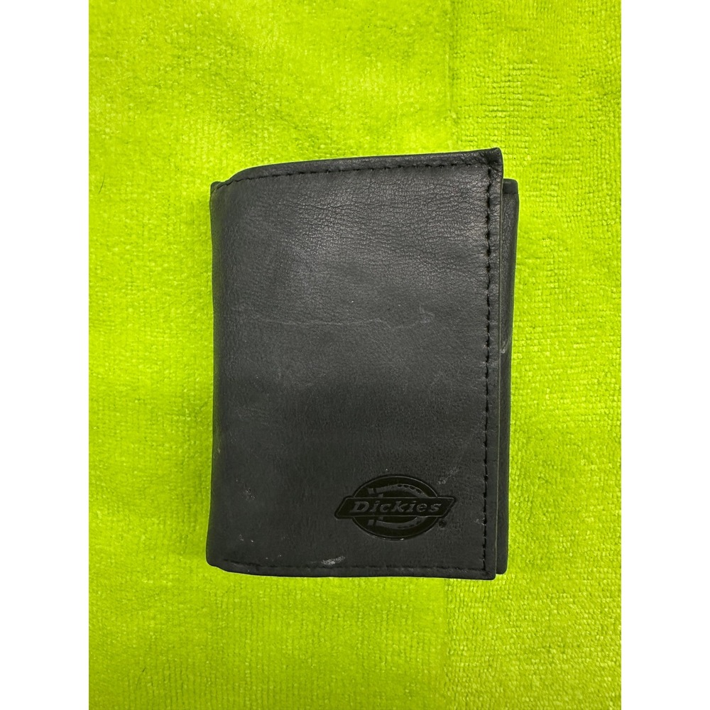 Dickies Mens Trifold Wallet Black Genuine Leather ID Window Logo 31DI110001